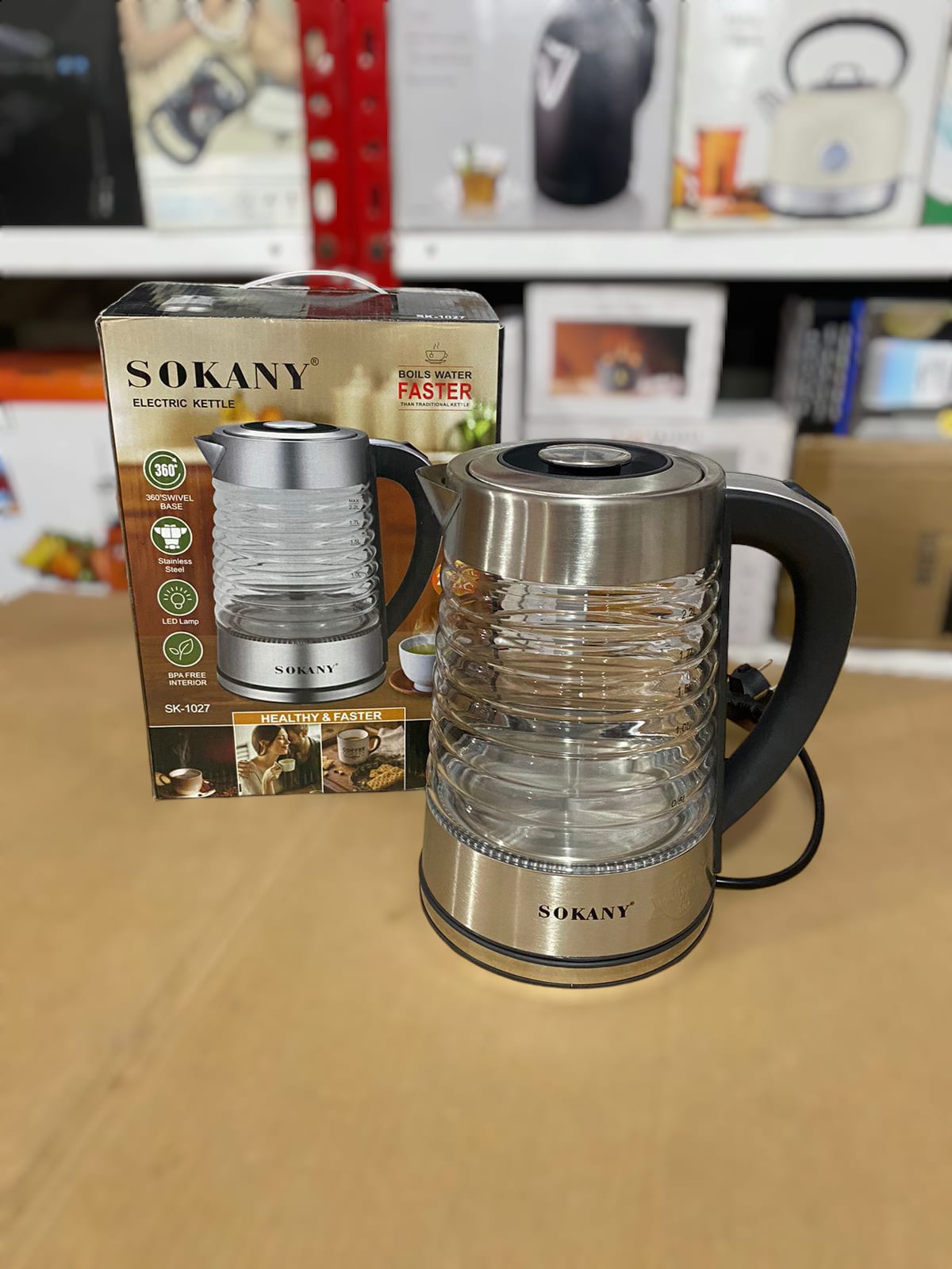 Sokany 2.2L Electric Glass Kettle 2000W SK-1027